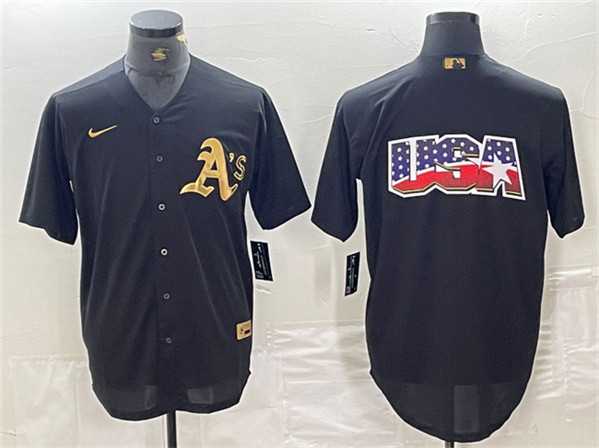 Mens Oakland Athletics Black Gold Team Big Logo Cool Base Stitched Baseball Jersey